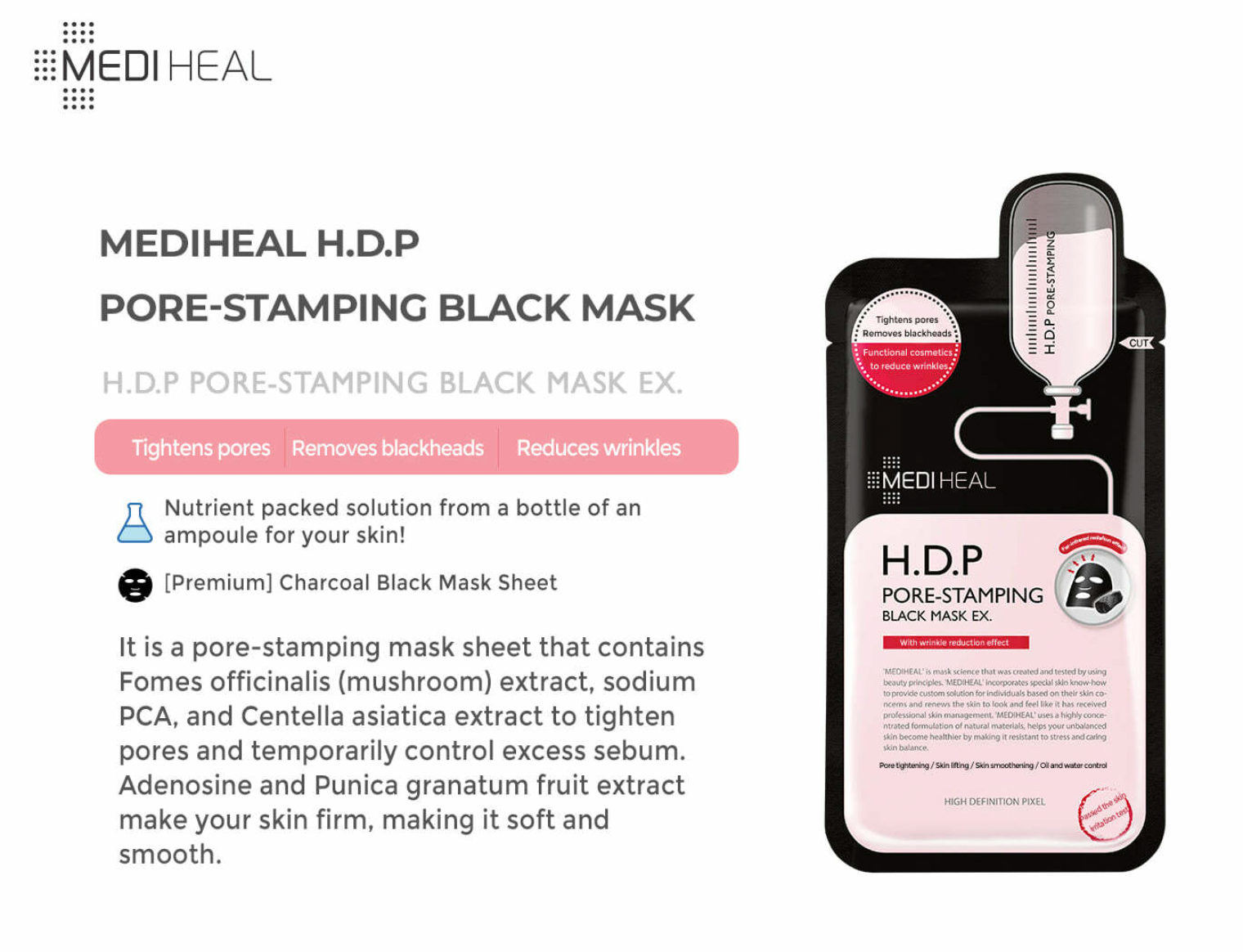MEDIHEAL H.D.P Pore Stamping Black Sheet Mask 10pcs